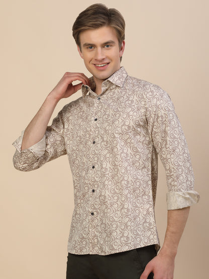 Formal Shirt for Men | Breathable & Soft with Color Fastness Regular Fit Spread Collar Neck Cotton Fabric Printed Pattern