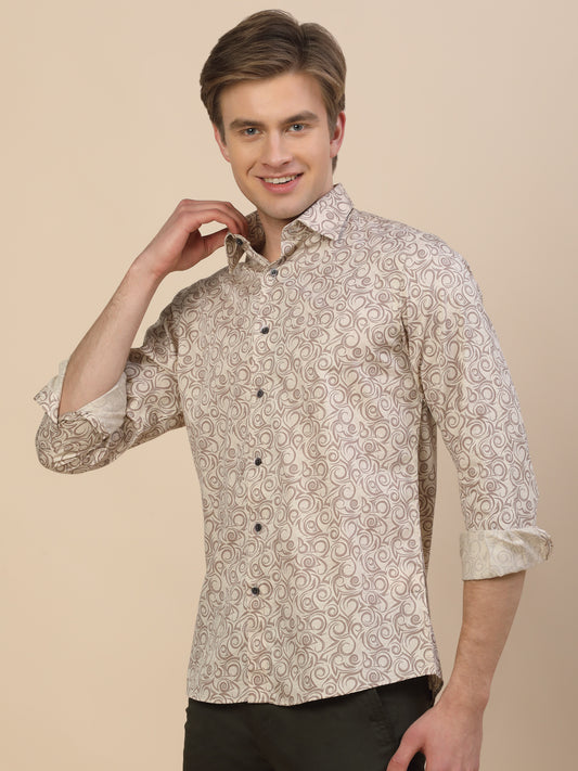 Formal Shirt for Men | Breathable & Soft with Color Fastness Regular Fit Spread Collar Neck Cotton Fabric Printed Pattern