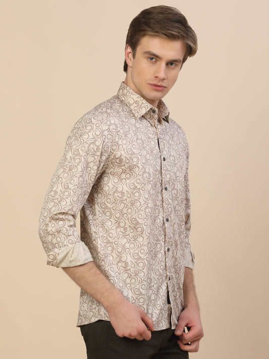 Formal Shirt for Men | Breathable & Soft with Color Fastness Regular Fit Spread Collar Neck Cotton Fabric Printed Pattern