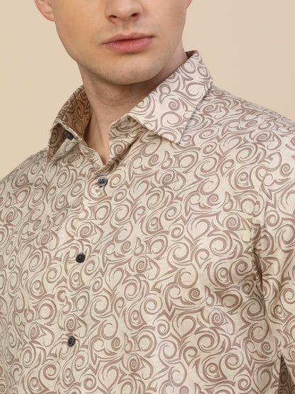 Formal Shirt for Men | Breathable & Soft with Color Fastness Regular Fit Spread Collar Neck Cotton Fabric Printed Pattern