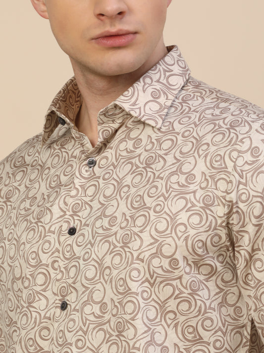 Formal Shirt for Men | Breathable & Soft with Color Fastness Regular Fit Spread Collar Neck Cotton Fabric Printed Pattern