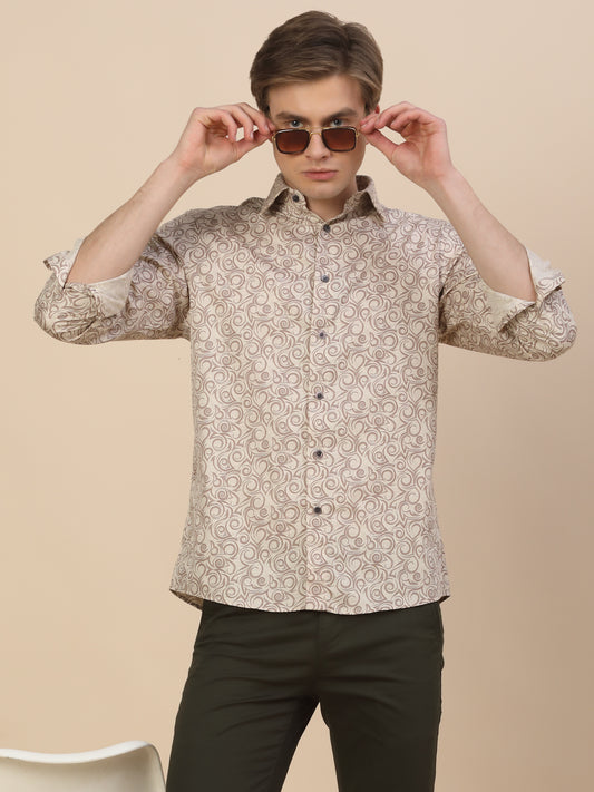 Formal Shirt for Men | Breathable & Soft with Color Fastness Regular Fit Spread Collar Neck Cotton Fabric Printed Pattern