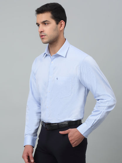 Men's Blue Formal Self Textured Full Sleeve Shirt