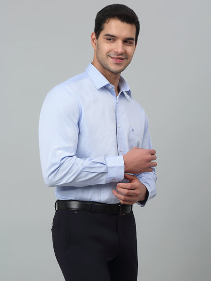 Men's Blue Formal Self Textured Full Sleeve Shirt