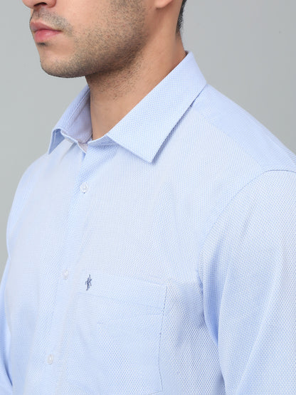 Men's Blue Formal Self Textured Full Sleeve Shirt