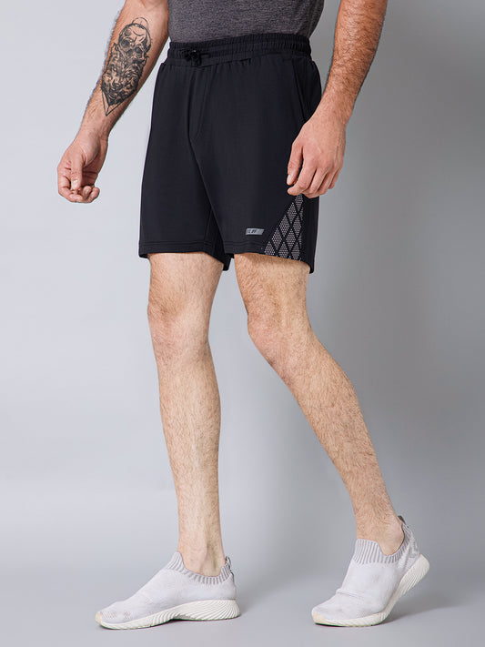 Men Printed Above Knee Regular Fit Active Wear Black Shorts