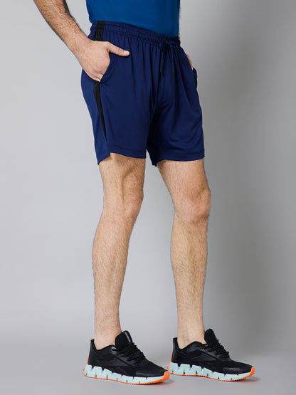 Men Solid Above Knee Regular Fit Active Wear Blue Shorts