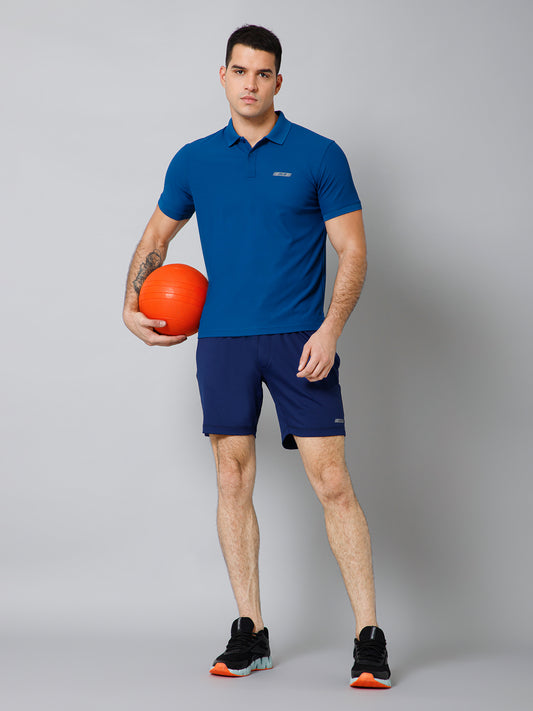 Men Solid Above Knee Regular Fit Active Wear Blue Shorts