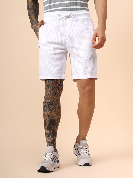 Men's Self Design White Regular Fit Casual Shorts