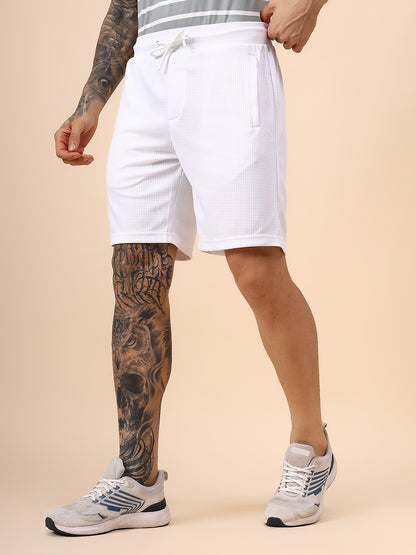 Men's Self Design White Regular Fit Casual Shorts