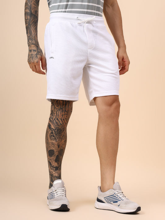 Men's Self Design White Regular Fit Casual Shorts