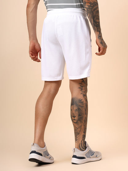 Men's Self Design White Regular Fit Casual Shorts