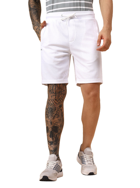 Men's Self Design White Regular Fit Casual Shorts