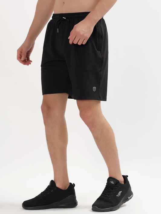 Men's Solid Black Regular Fit Casual Shorts