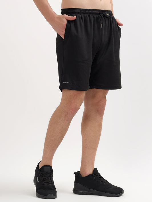 Men's Solid Black Regular Fit Casual Shorts