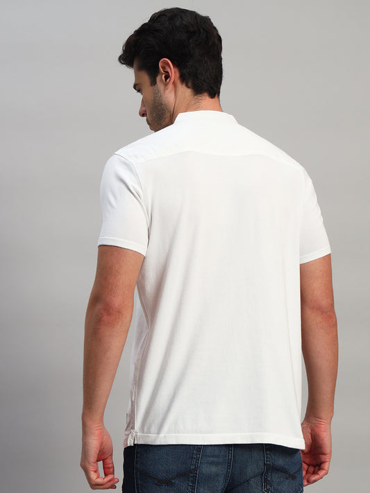 Men's Solid White Mandarin Collar Half Sleeve Kurta