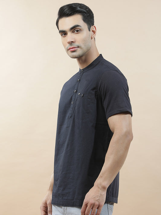 Shirt Kurta for Men | Breathable & Soft with Color Fastness Regular Fit Mandarin Collar Pure Cotton Fabric Solid Pattern