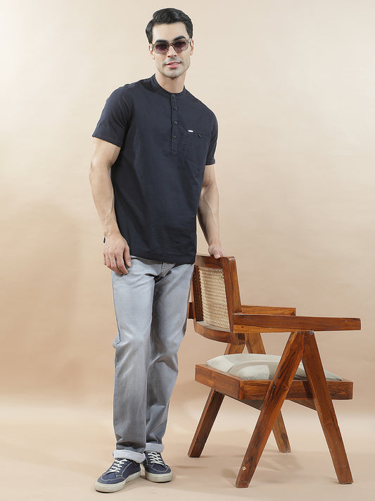 Shirt Kurta for Men | Breathable & Soft with Color Fastness Regular Fit Mandarin Collar Pure Cotton Fabric Solid Pattern