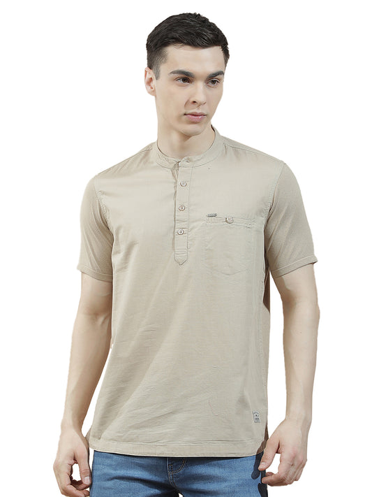 Shirt Kurta for Men | Breathable & Soft with Color Fastness Regular Fit Mandarin Collar Pure Cotton Fabric Solid Pattern