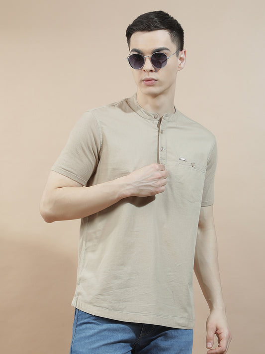 Shirt Kurta for Men | Breathable & Soft with Color Fastness Regular Fit Mandarin Collar Pure Cotton Fabric Solid Pattern