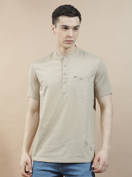 Shirt Kurta for Men | Breathable & Soft with Color Fastness Regular Fit Mandarin Collar Pure Cotton Fabric Solid Pattern