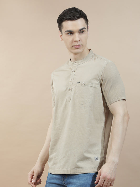 Shirt Kurta for Men | Breathable & Soft with Color Fastness Regular Fit Mandarin Collar Pure Cotton Fabric Solid Pattern