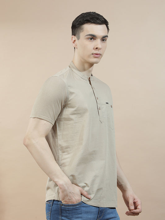Shirt Kurta for Men | Breathable & Soft with Color Fastness Regular Fit Mandarin Collar Pure Cotton Fabric Solid Pattern