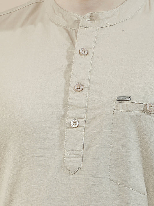 Shirt Kurta for Men | Breathable & Soft with Color Fastness Regular Fit Mandarin Collar Pure Cotton Fabric Solid Pattern