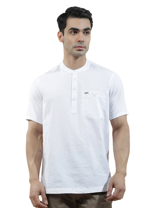 Shirt Kurta for Men | Breathable & Soft with Color Fastness Regular Fit Mandarin Collar Pure Cotton Fabric Solid Pattern