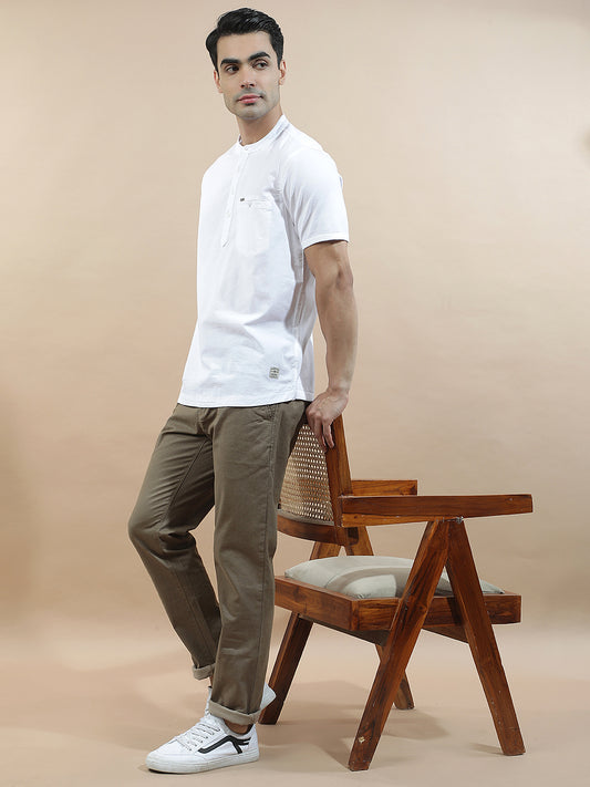 Shirt Kurta for Men | Breathable & Soft with Color Fastness Regular Fit Mandarin Collar Pure Cotton Fabric Solid Pattern