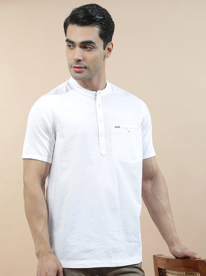 Shirt Kurta for Men | Breathable & Soft with Color Fastness Regular Fit Mandarin Collar Pure Cotton Fabric Solid Pattern