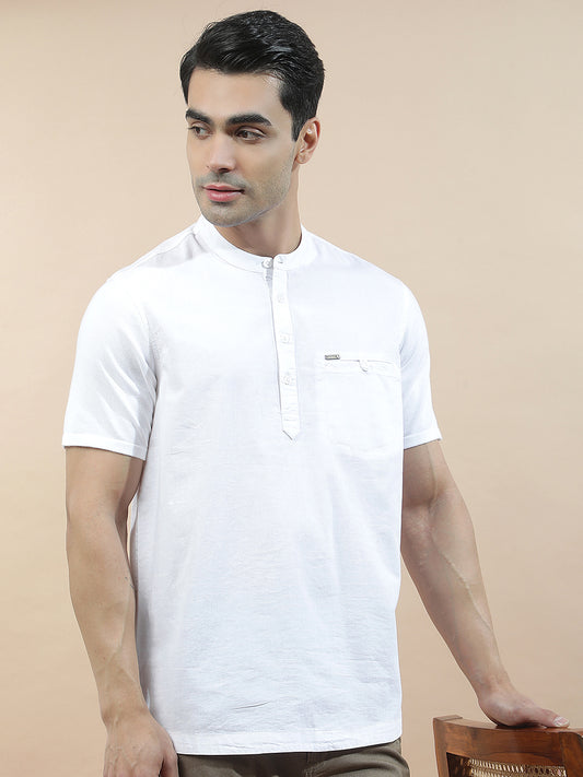 Shirt Kurta for Men | Breathable & Soft with Color Fastness Regular Fit Mandarin Collar Pure Cotton Fabric Solid Pattern