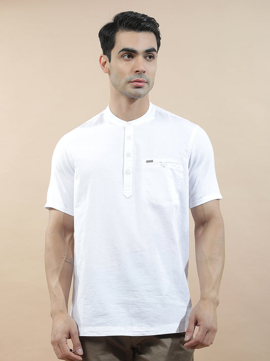 Shirt Kurta for Men | Breathable & Soft with Color Fastness Regular Fit Mandarin Collar Pure Cotton Fabric Solid Pattern