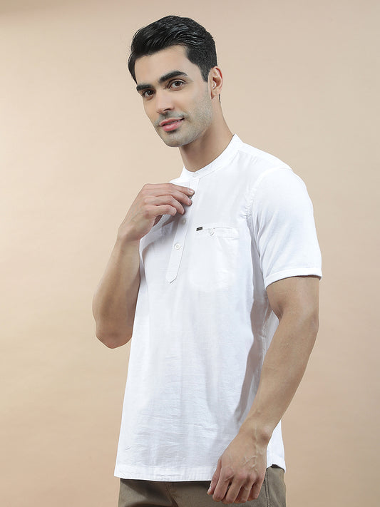 Shirt Kurta for Men | Breathable & Soft with Color Fastness Regular Fit Mandarin Collar Pure Cotton Fabric Solid Pattern