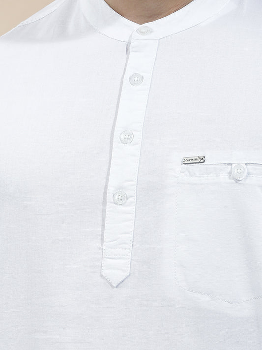 Shirt Kurta for Men | Breathable & Soft with Color Fastness Regular Fit Mandarin Collar Pure Cotton Fabric Solid Pattern
