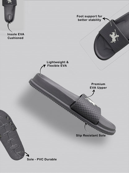 Men's Grey Solid Casual Sliders