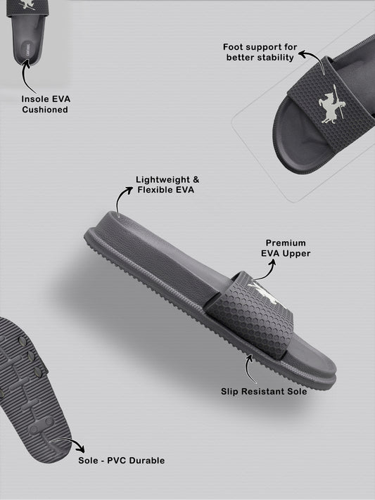 Men's Grey Solid Casual Sliders