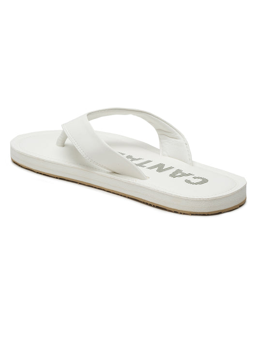 Men White Typography Printed Thong Strap Slipper