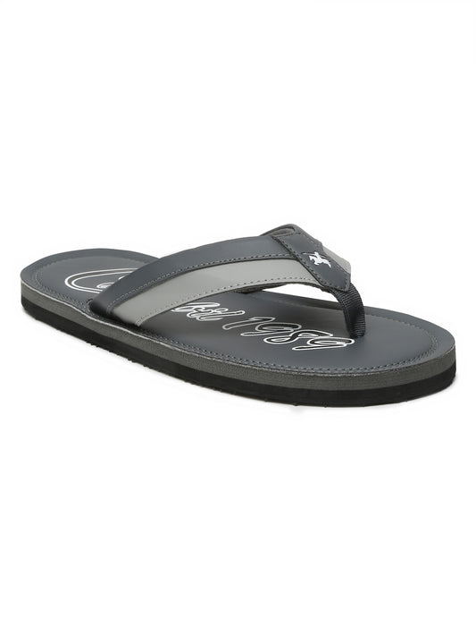 Men Grey Typography Printed Thong Strap Slipper