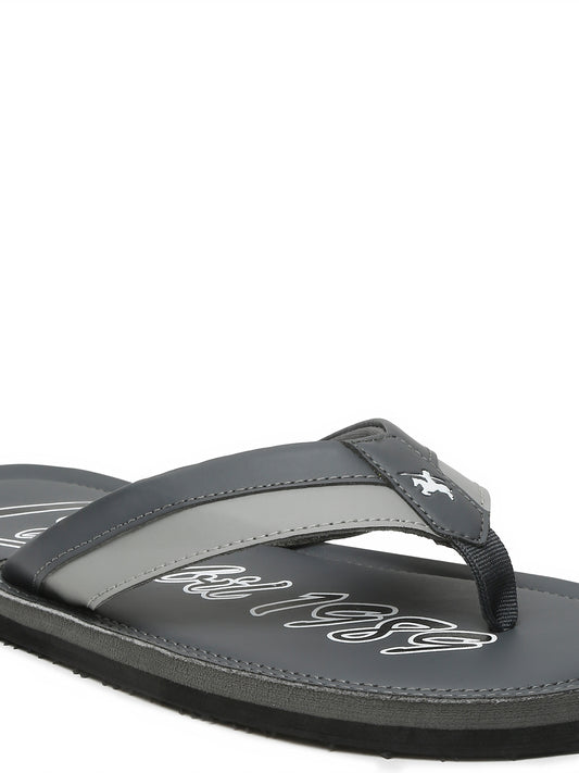 Men Grey Typography Printed Thong Strap Slipper