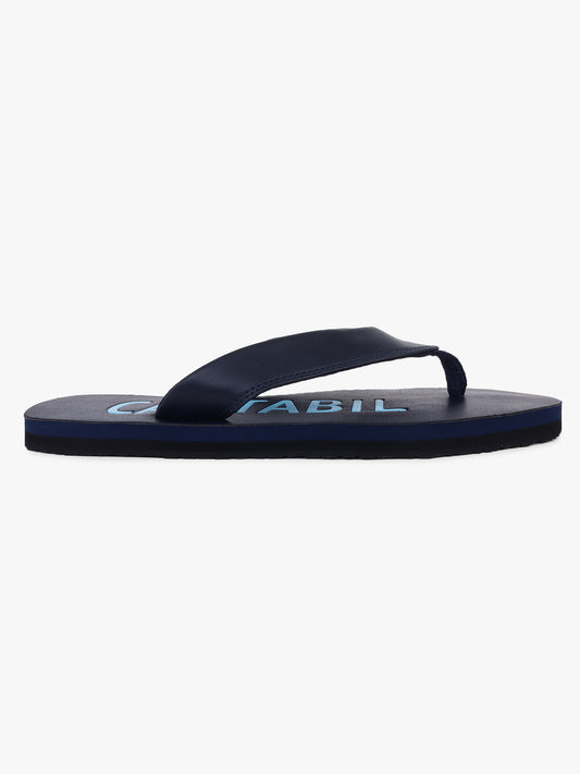 Men's Navy Blue Printed Casual Flip-Flops Slippers