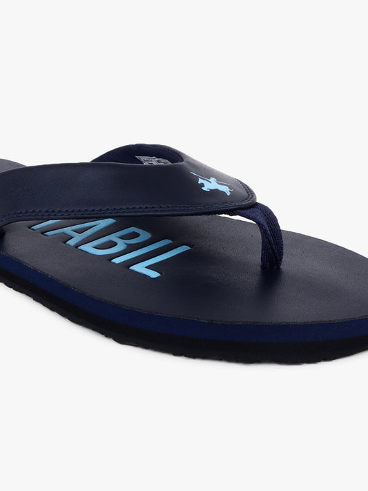 Men's Navy Blue Printed Casual Flip-Flops Slippers