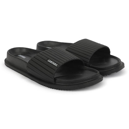 Men's Black Solid Casual Sliders