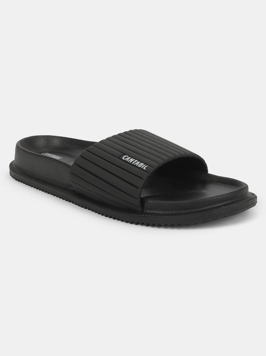 Men's Black Solid Casual Sliders