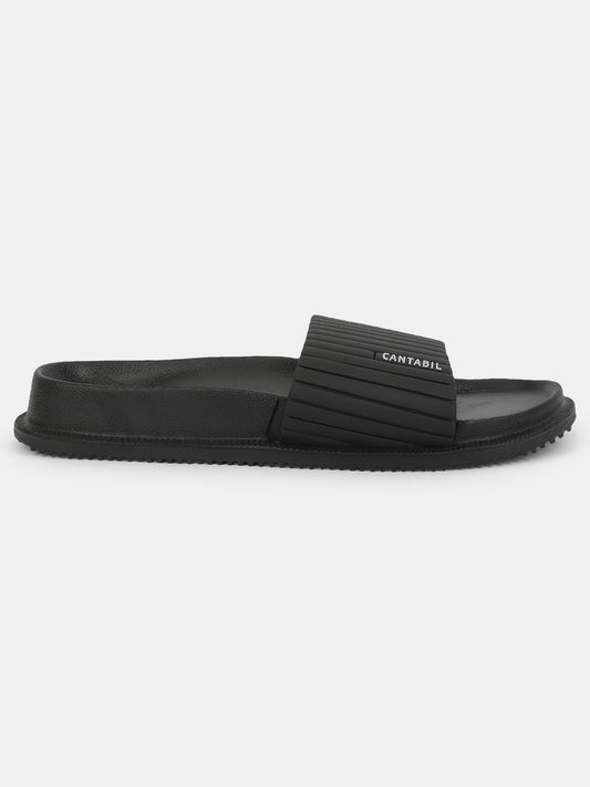 Men's Black Solid Casual Sliders