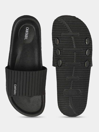 Men's Black Solid Casual Sliders