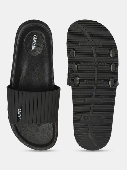 Men's Black Solid Casual Sliders