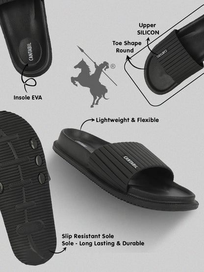 Men's Black Solid Casual Sliders