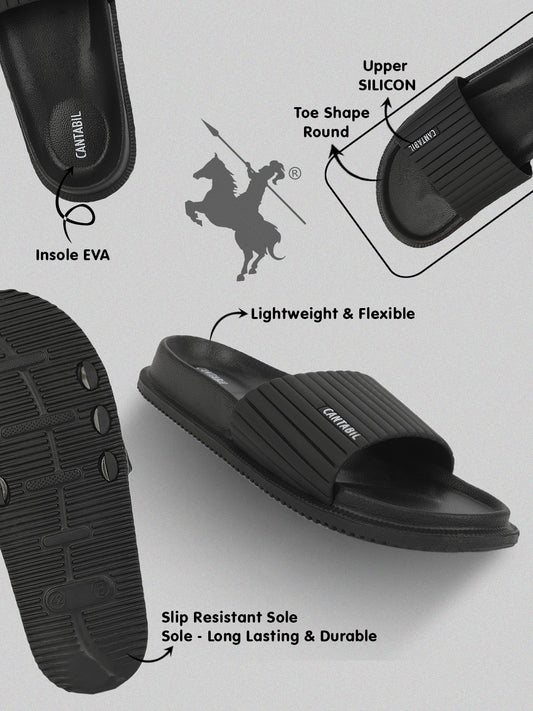 Men's Black Solid Casual Sliders