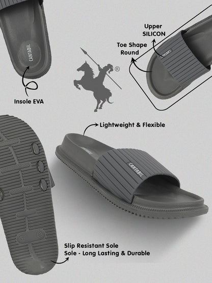 Men's Grey Solid Casual Sliders